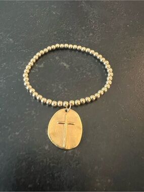 enewton classic 4mm gold bead bracelet with large cross charm